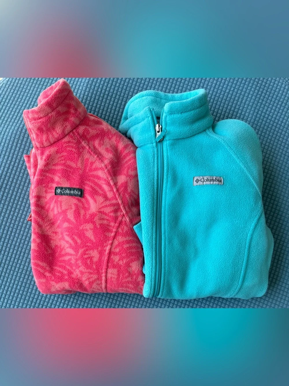 TWO Columbia Fleece full zip up Jackets Pink and Teal size youth XL.